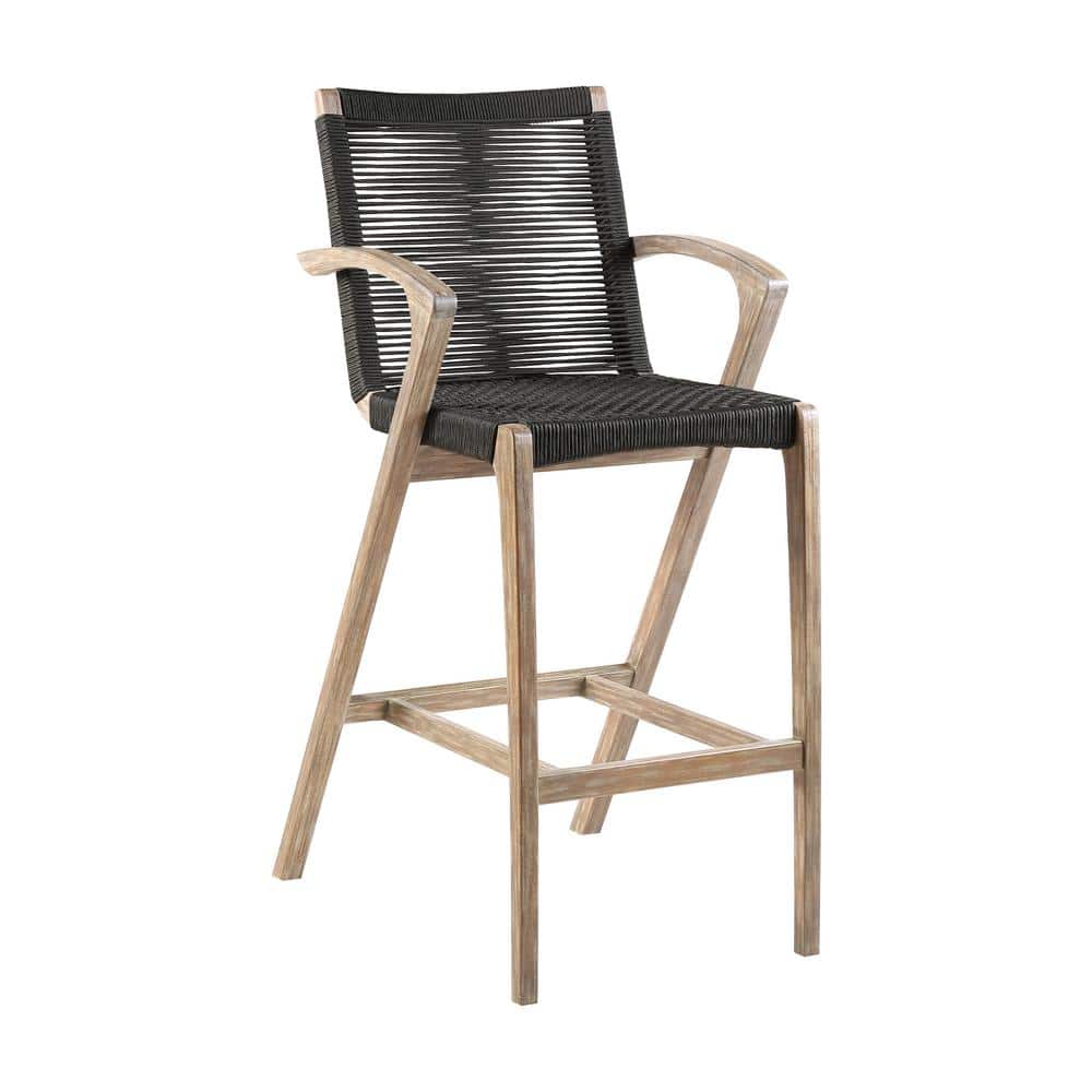 Charcoal Rope and Eucalyptus Wood Outdoor Bar Stool