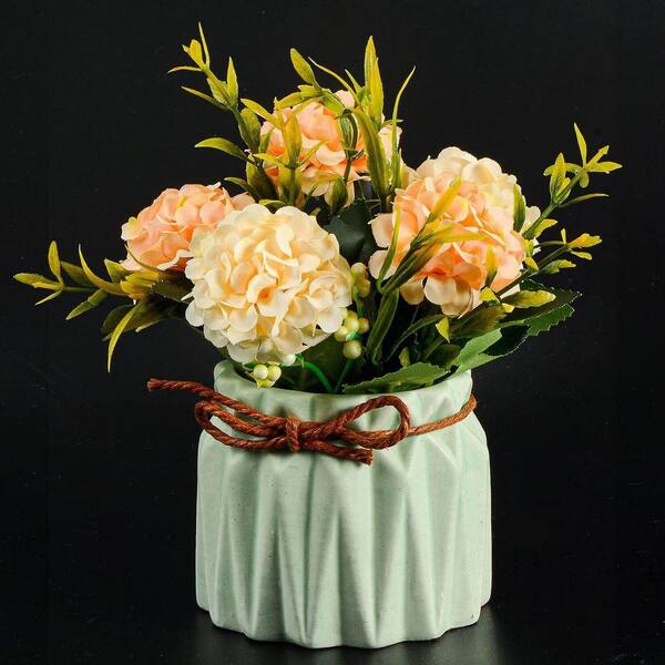 6 in. Multi-Colored Indoor Artificial Hydrangea Flowers in Ceramic