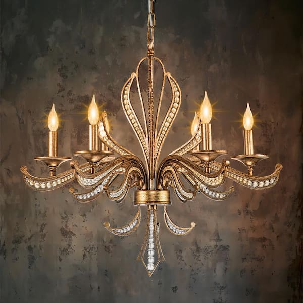 Ceolia 6-Light Vintage Silver Lotus Crystal Candlestick Chandelier