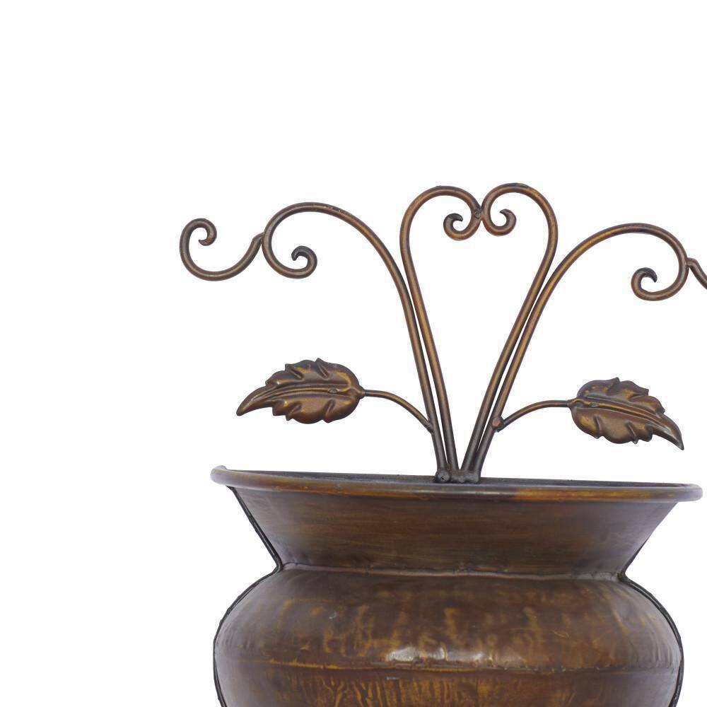 Brown Metal Indoor Outdoor Scroll Wall Planter, 11" x 6" x 18"