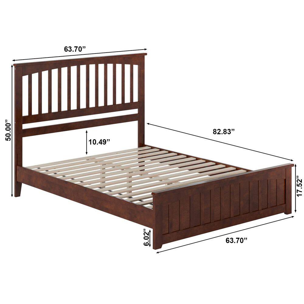 Walnut Queen Wood Platform Bed with Slatted Headboard