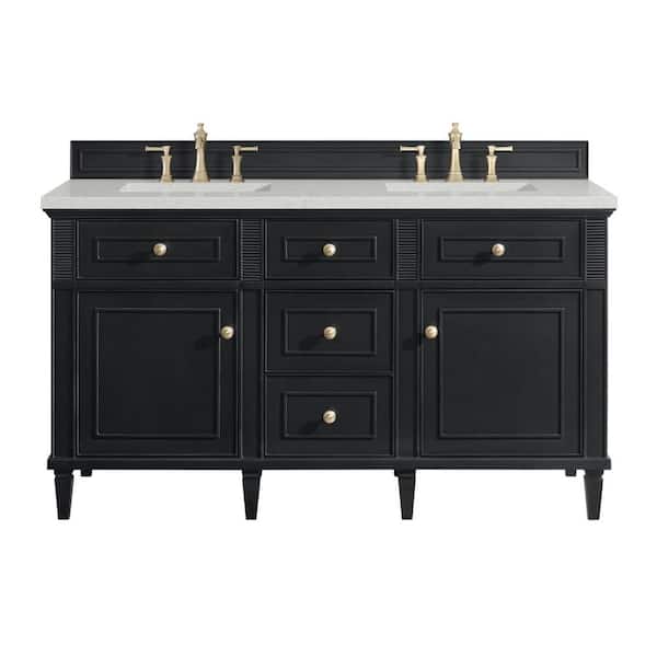 James Martin Vanities Lorelai 60.0 in. W x 23.5 in. D x 34.06 in. H Double Sink Bathroom Vanity in Black Onyx with Lime Delight Quartz Top