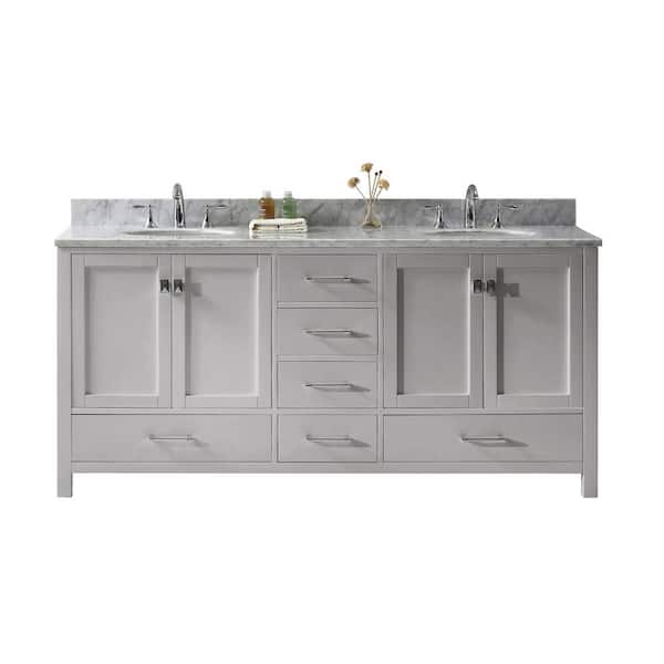 Virtu USA Caroline Avenue 72 in. W Bath Vanity in Cashmere Gray with Marble Vanity Top in White with Round Basin