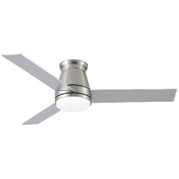 PUDO 48 in. Integrated LED Indoor Silver Flush Mount Ceiling Fan Lighting with 3 Plywood Blades for Mediu Room