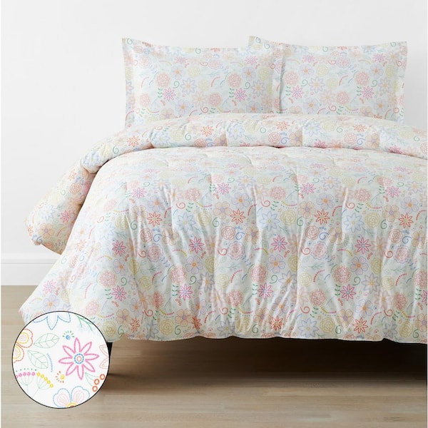 Company Kids White Multi Floral Dream Organic Cotton Percale Full/Queen Comforter Set