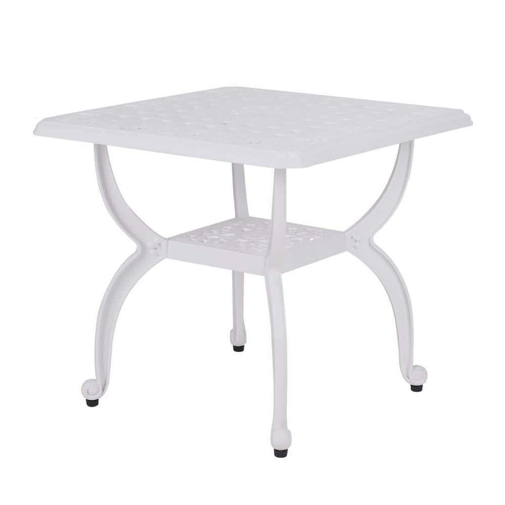 White Square Cast Aluminum Outdoor Side Table