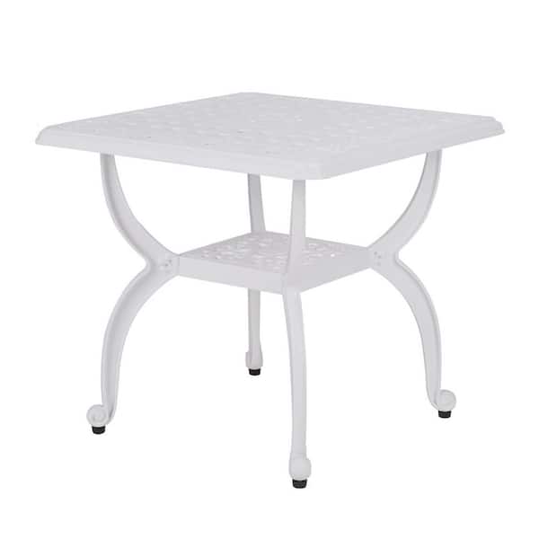 Unbranded White Square Cast Aluminum Outdoor Side Table