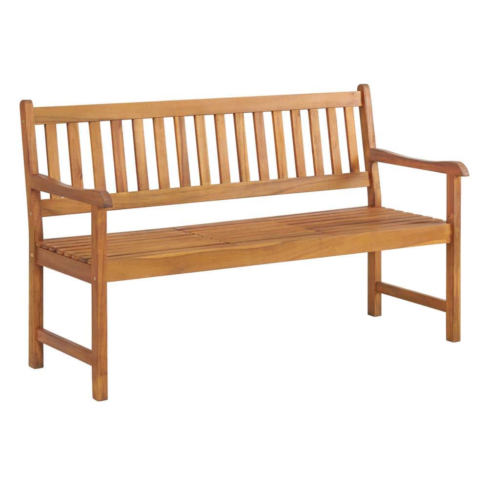 Bristol 60'' Natural Acacia Wood Outdoor Bench with Pop-Up Table