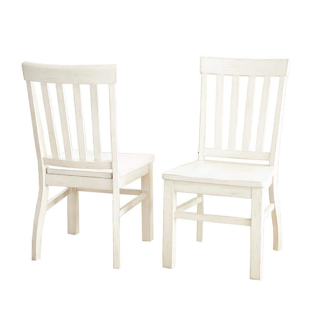 White High Back Wood Slat Side Chair Set