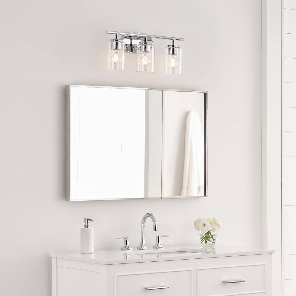 Chrome Clear Seeded Glass 3-Light Dimmable Vanity Fixture