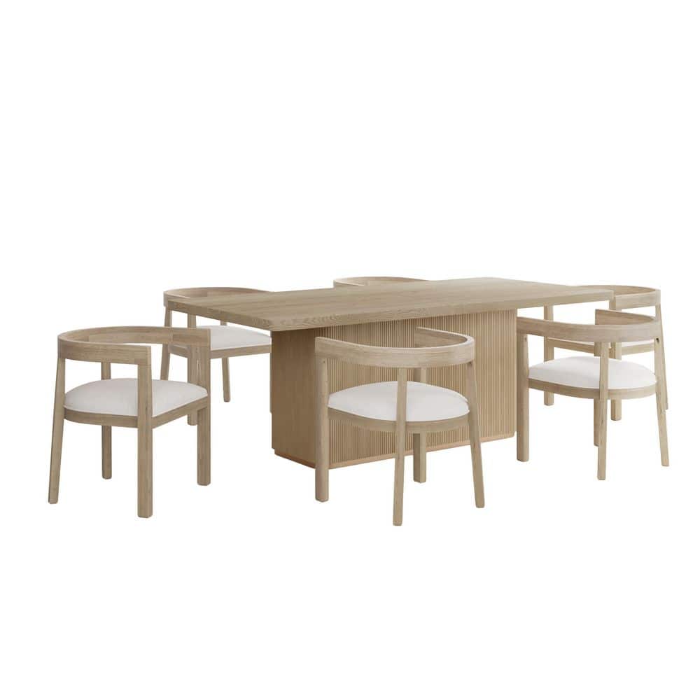 Yates 7-Piece Natural plus Beige Rectangular Wood Top Dining Table Set with Fabric Upholstered Chairs
