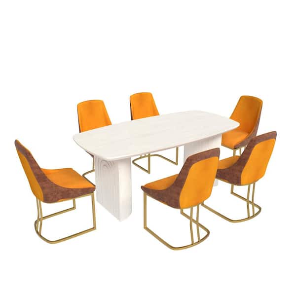 7-Piece White Table Chair Dining Set Seats 6