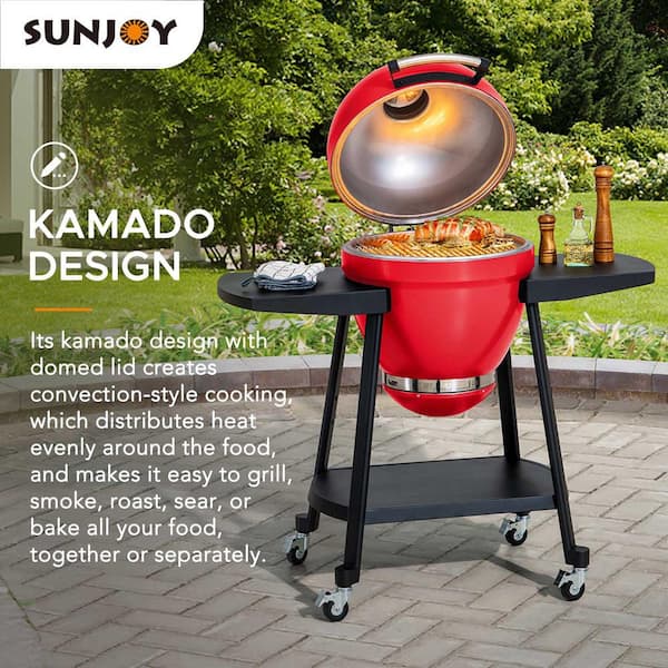 Sunjoy Portable 20 in. Outdoor Charcoal Egg Grill Red Kamado