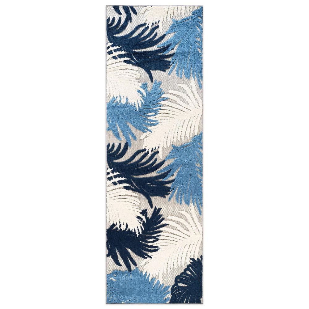 Contemporary Tropical Large Floral Navy 2 ft. 7 in. x 12 ft. Indoor/Outdoor Runner Rug price history on PriceWatchPro
