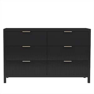 Black Wooden 6 Drawer Nightstand Long-Side Cabinet Storage Dresser Cabinet(15.75in D x 47.24in W x 29.53in H)