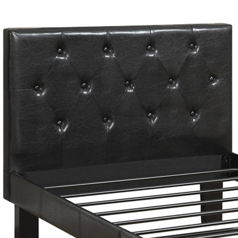 Black Twin Faux Leather Upholstered Bed with Tufted Headboard
