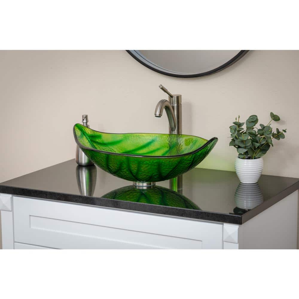 Green Leaf Shaped Tempered Glass Vessel Sink