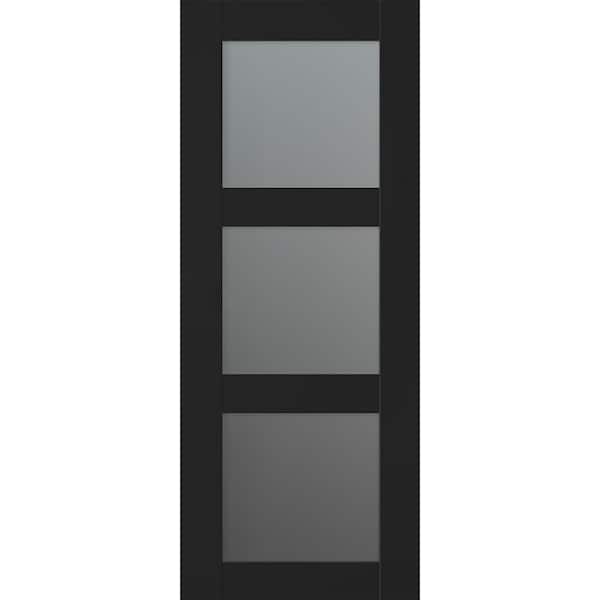 Avon 3 Lite N 32 in. х 80 in. No Bore 3-Lite Frosted Glass Black Matte Solid Composite Core Wood Interior Door Slab