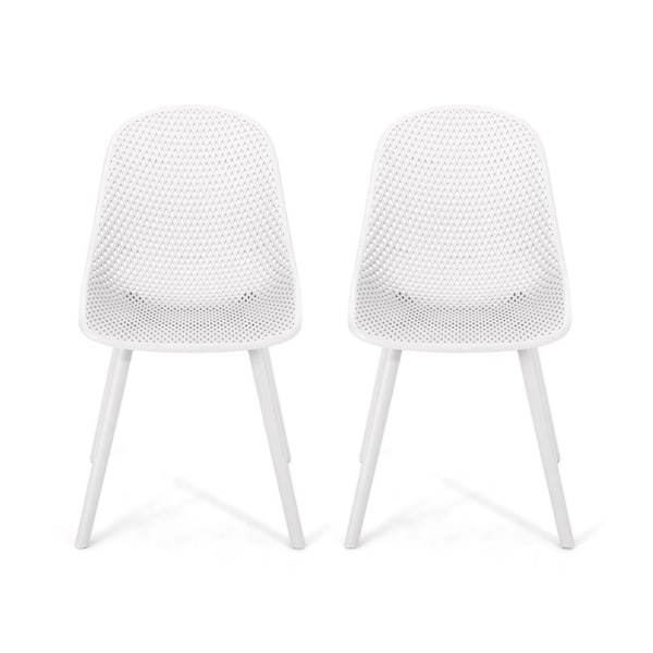 Noble House Posey White Plastic Outdoor Dining Chair (2-Pack)