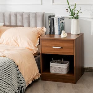 18 in. L x 17 in. W x 22 in. H Brown Nightstand with Drawer Storage Cabinet Modern Beside End Table with 1-Drawer