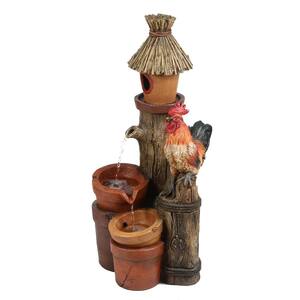 Resin Rooster and Post Outdoor Waterfall Fountain