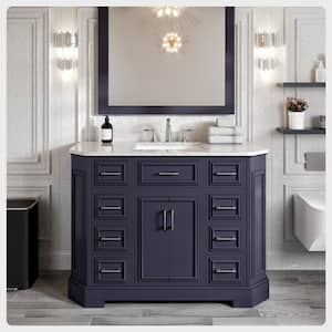 Glory 48 in. W x 22 in. D x 34 in. H Single Bath Vanity in Dark Gray with White Carrara Marble Top with White Sink