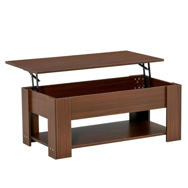 HOMCOM Lift Top 39 in. Brown Rectangle Wood Coffee Table with Storage