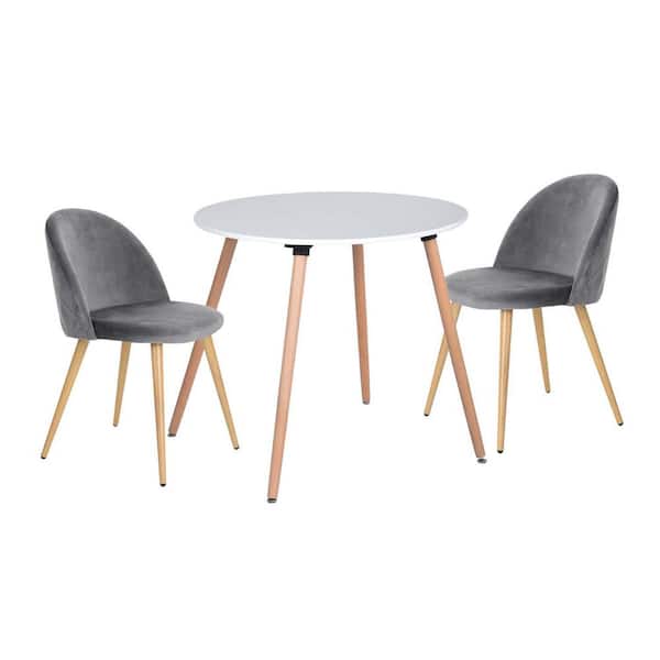 Homy Casa Rookie White Table Grey Upholstered Chairs 3-piece Dining Set