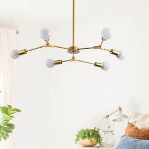 6-Light Gold Modern Sputnik Chandelier,Golden Pendant Light Decorative Ceiling Light for Dining Room Living Room