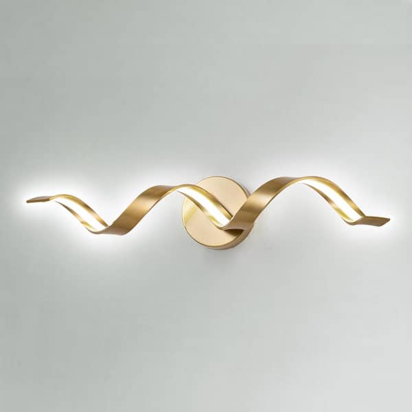Miron 24 in. 1-Light Gold Modern LED Vanity Light 12-Watt 6000K Spiral Design Wall Light Fixture