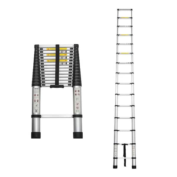 Unbranded Telescoping Ladder, 14.5 ft. Aluminium Alloy Portable Extension Ladder for Indoor Outdoor Work, Heavy Duty 300 lbs. Load