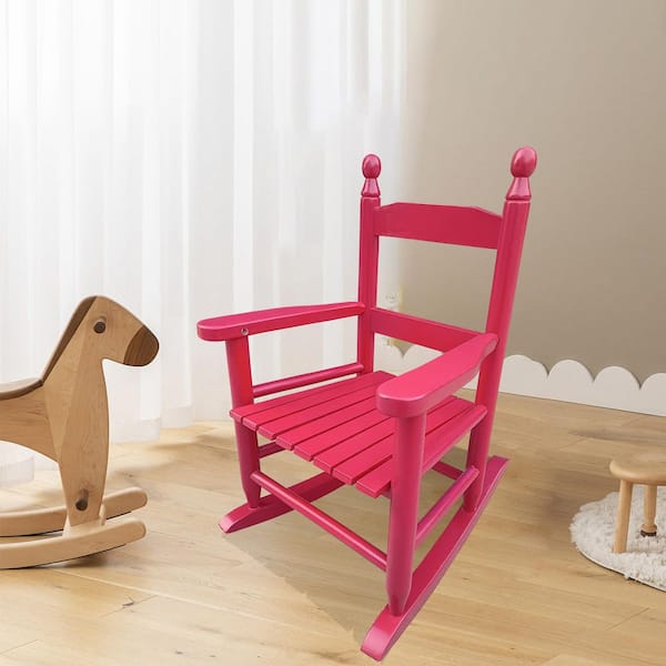Unbranded Rose Red Solid Wood Children's Outdoor Rocking Chair Suitable for Kids-Durable