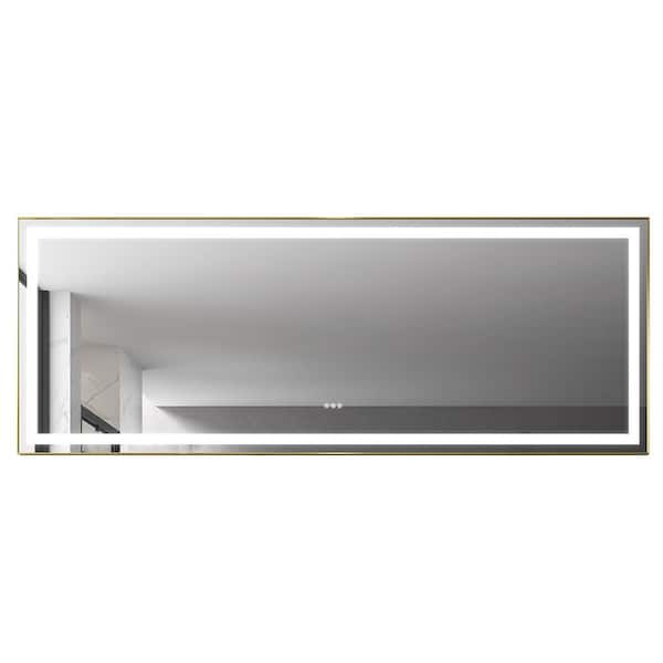 Andrea 118 in. W x 36 in. H Large Rectangular Metal Framed Dimmable Anti-Fog Wall Mount LED Bathroom Vanity Mirror in Gold
