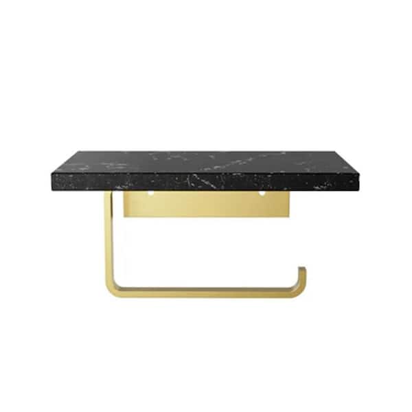 Bathroom Wall Mounted Toilet Paper Holder With Phone Shelf in Black Natural Marble