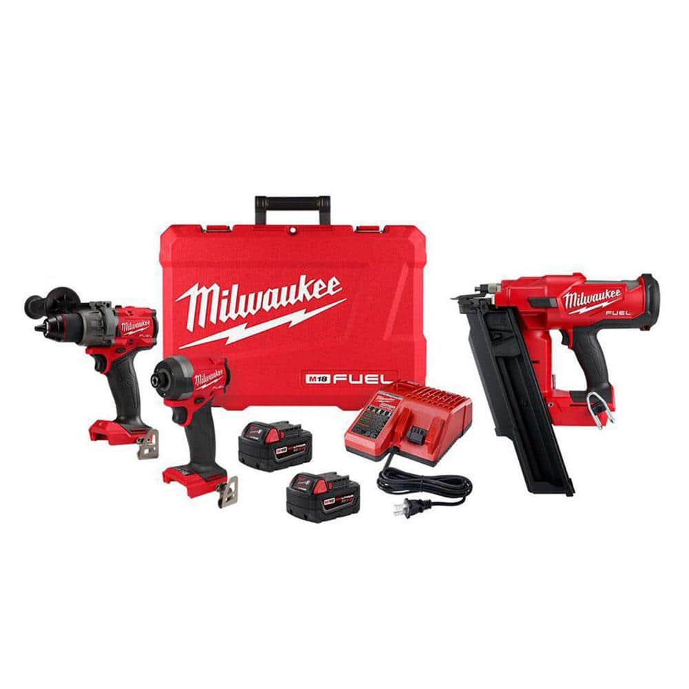 M18 FUEL 18-V Lithium-Ion Brushless Cordless Hammer Drill and Impact Driver Combo Kit (2-Tool) with Framing Nailer -  Milwaukee, 3697-22-2744