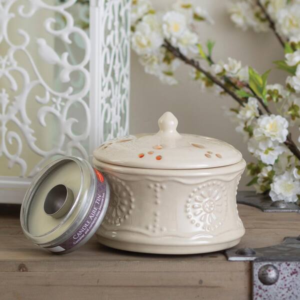 Candle Warmers Etc 8.2 in. Tuscan Cream Candle Aire with Candle Aire Tin Bundle