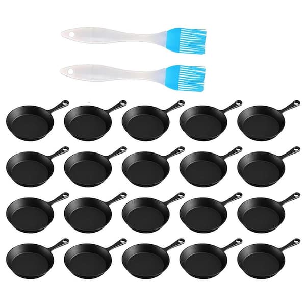 20-Pack 4 in. Cast Iron Nonstick Skillet in Black Frying Pan with Oil Brush for Indoor Outdoor Restaurant Kitchen