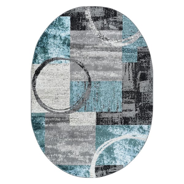 Toscana Gray 5 ft. x 7 ft. Modern Abstract Circle Indoor Oval Area Rug