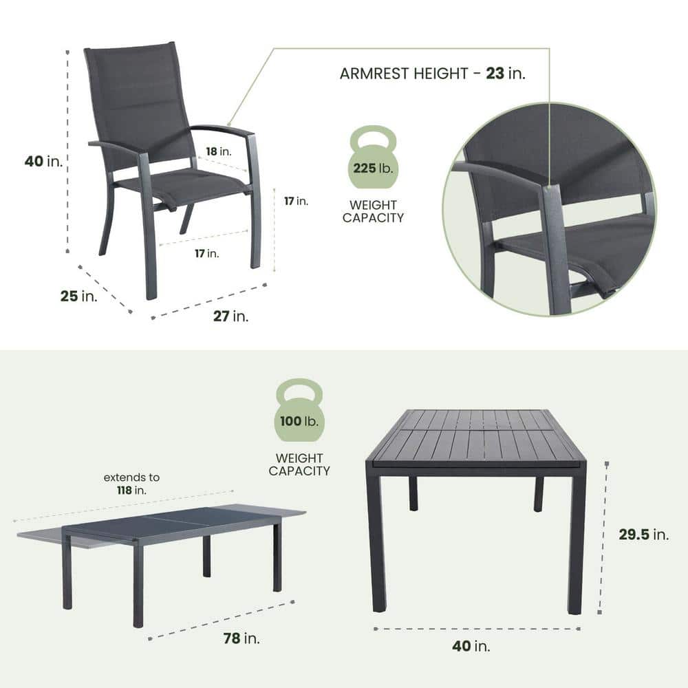 Gray Aluminum 11-Piece Expandable Outdoor Dining Set
