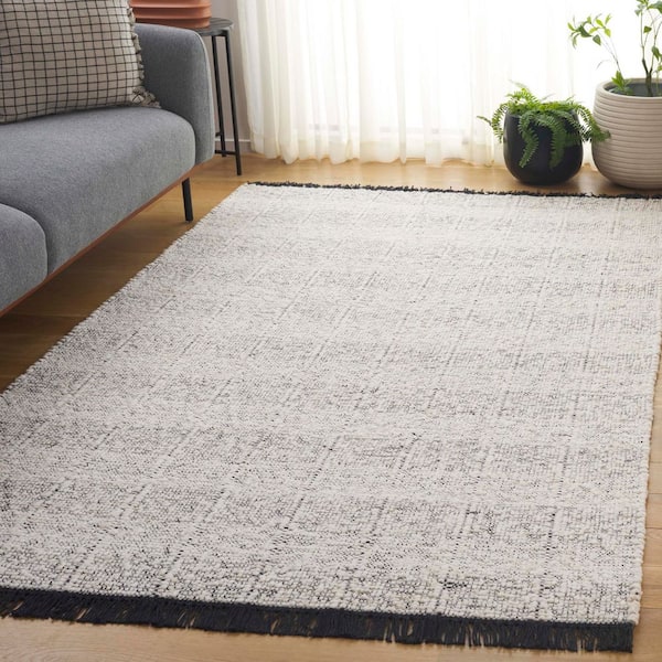 Manhattan 9 ft. x 12 ft. Ivory/Black Striped Distressed Area Rug