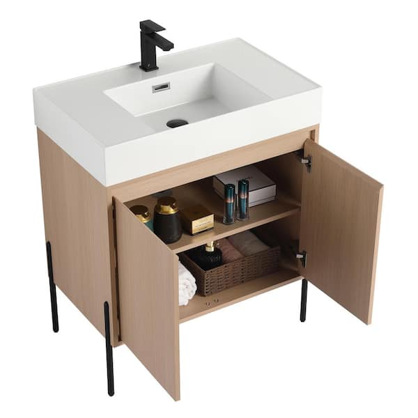 Crownpoint 30 in. Freestanding Single White Oak Bathroom Vanity with White Acrylic Sink Top Unassembled