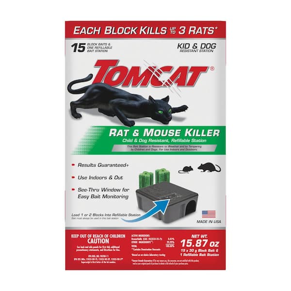 TOMCAT Rat and Mouse Killer Child and Dog Resistant Refillable Station, 1 Station with 15 Animal Baits