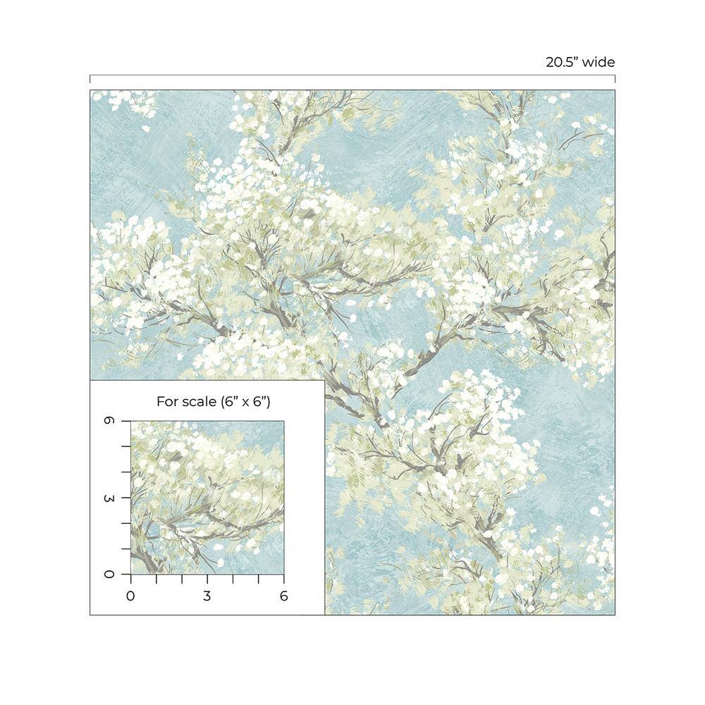 Blue Mist and Green Tea Floral Peel and Stick Wallpaper