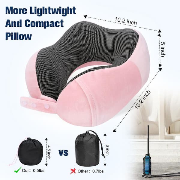 Numhew Pink Adjustable Memory Foam Travel Neck Pillow for Airplane