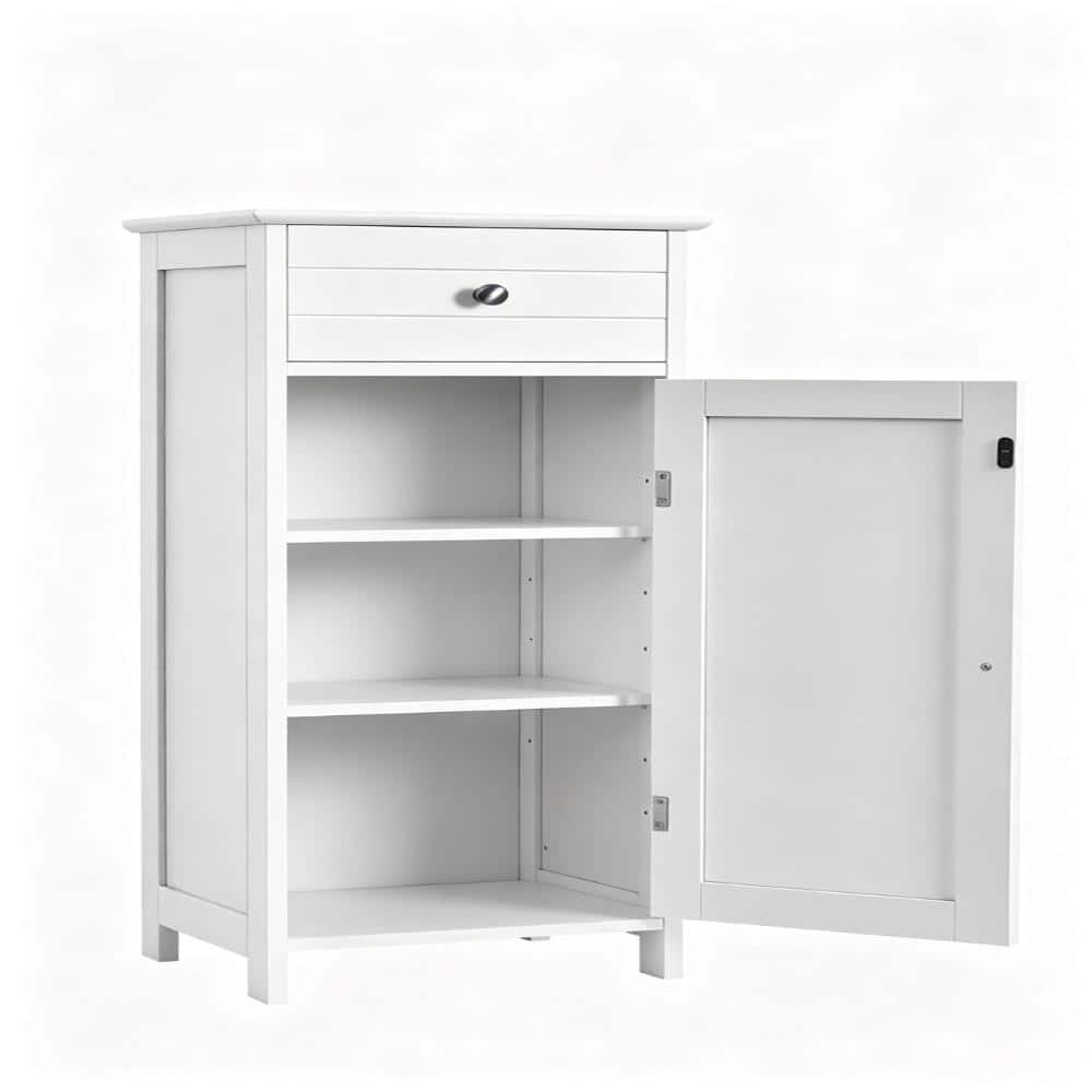 14 in. W x 34.5 in. H White Wood Floor Mount Medicine Cabinet without Mirror