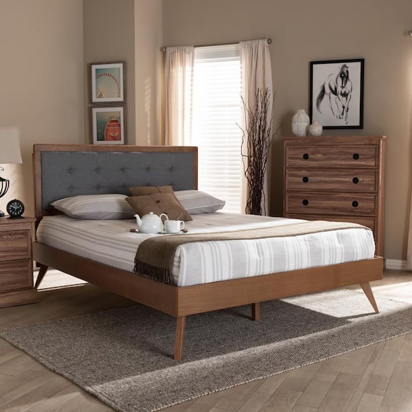 Baxton Studio Ines Dark Gray and Walnut Queen Platform Bed 156