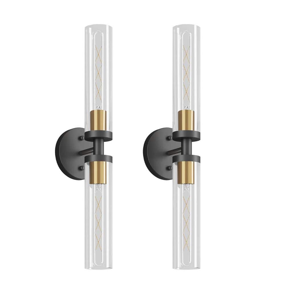 22 in. Modern 2-light Black & Gold Clear Glass Wall Sconces Vanity Light for Bathroom Mirror Hallway (Set of 2) price history on PriceWatchPro