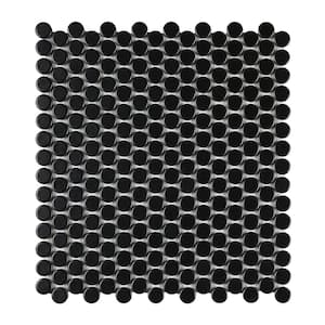 Cascades Black 11.5 in. x 12.5 in. Penny Round Matte Porcelain Mesh-Mounted Mosaic Tile (1.00 sq. ft./Each)