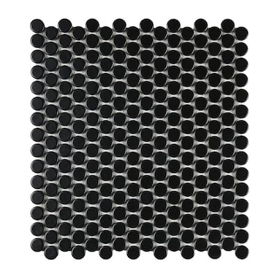 Cascades Vanilla 12.5 in. x 11.5 in. Penny Round Matte Porcelain Mesh ...