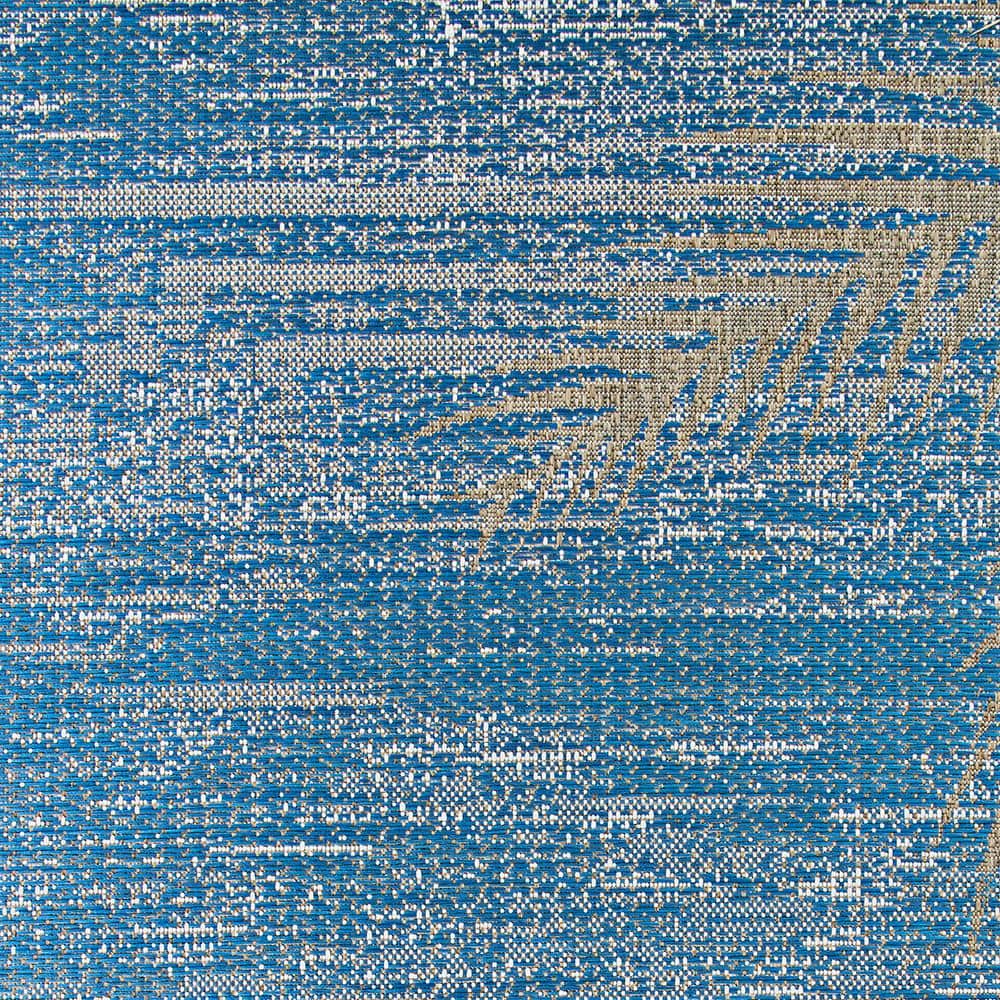 Ocean Blue and Beige Synthetic Geometric Indoor/Outdoor Area Rug
